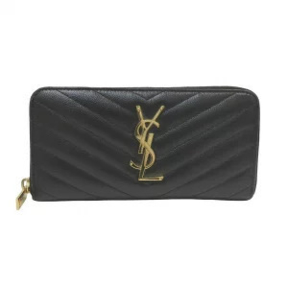 Saint Laurent Yves Long Wallet V stitch Round Zipper Monogram YSL Leather
